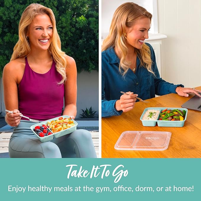Bentgo 20-Piece Lightweight, Durable, Reusable BPA-Free 2-Compartment Containers - Microwave, Freezer, Dishwasher Safe - Mint