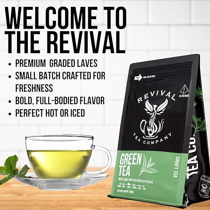 Revival Tea Company Green Tea - Signature Green Tea Made from 100% Chun Mee Tea Flavor - Loose Leaf 6 Ounces