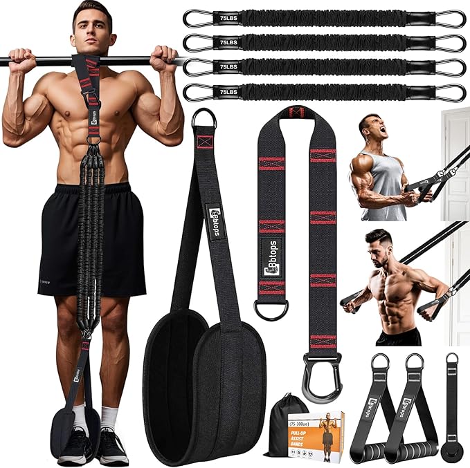 Pull Up Assistance Bands,Up to 300 lbs Assistance,Adjustable Heavy Duty 4 Resistance Bands for Pull up, with Feet/Knee Rest, Handle and Door Anchor for Home Gym Fitness Exercise Strength Training