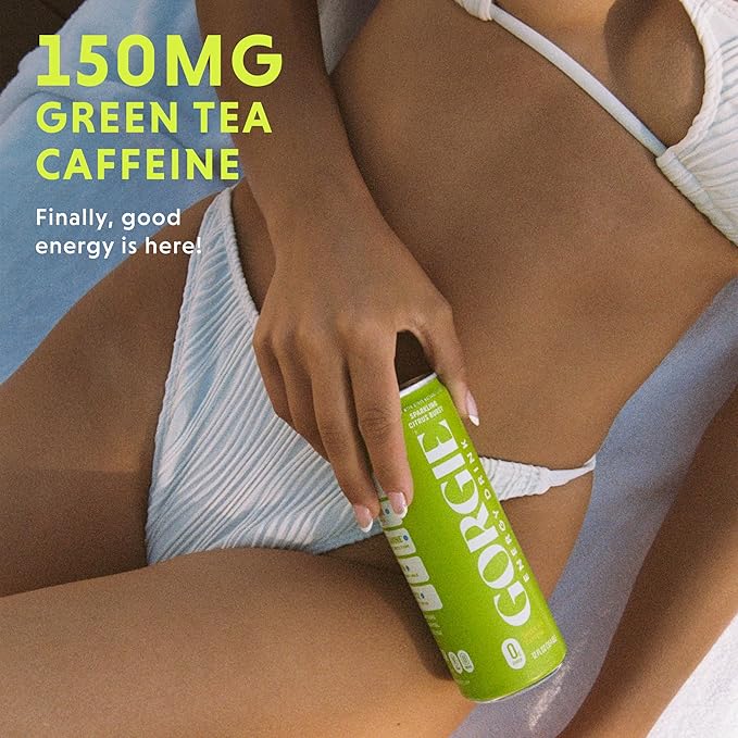 GORGIE Sugar Free Natural Energy Drinks, Sparkling Citrus Burst (12 Pack) - Healthy Energy Drinks - Natural Coffee Replacement with Green Tea Caffeine and Biotin - 150mg Caffeine, Vegan, & Low Calorie