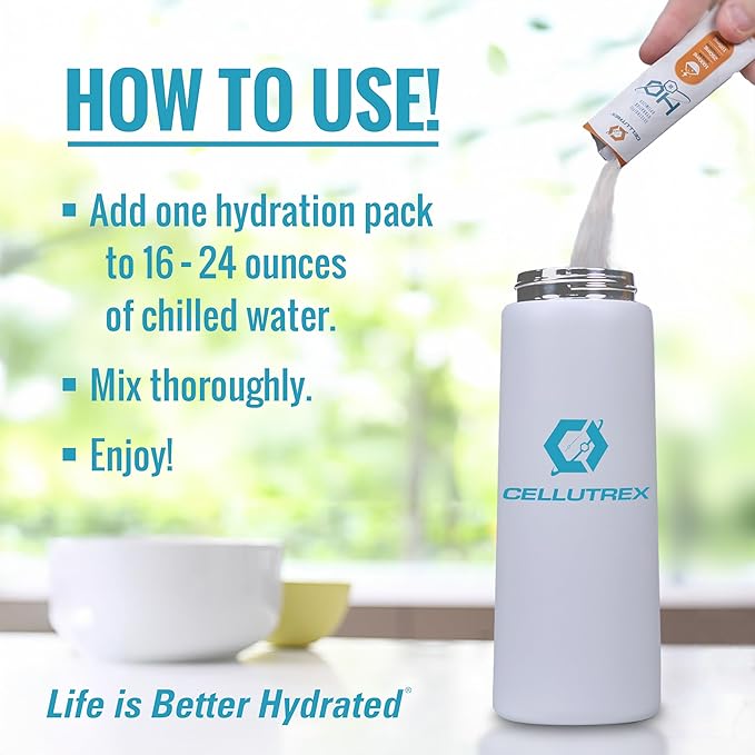 Cellutrex® H2O Electrolytes – Electrolyte Powder Drink Mix, Zero Sugar, Natural Salt Hydration Packets for Recovery and Wellness, Grapefruit, 20 Sticks