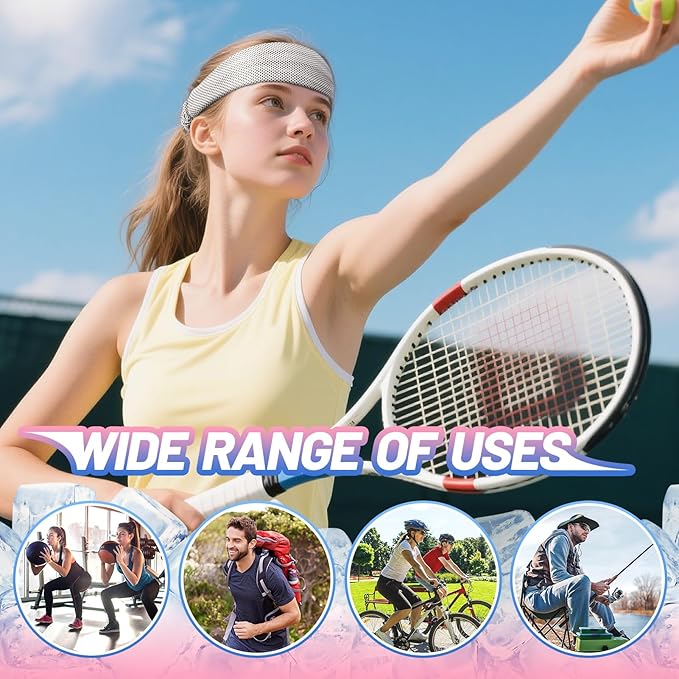 Cooling Headbands for Men Women - 4Pcs Highly Elastic Quick Chilly Workout Sweat Band, Comfortable Moisture Wicking Hairband