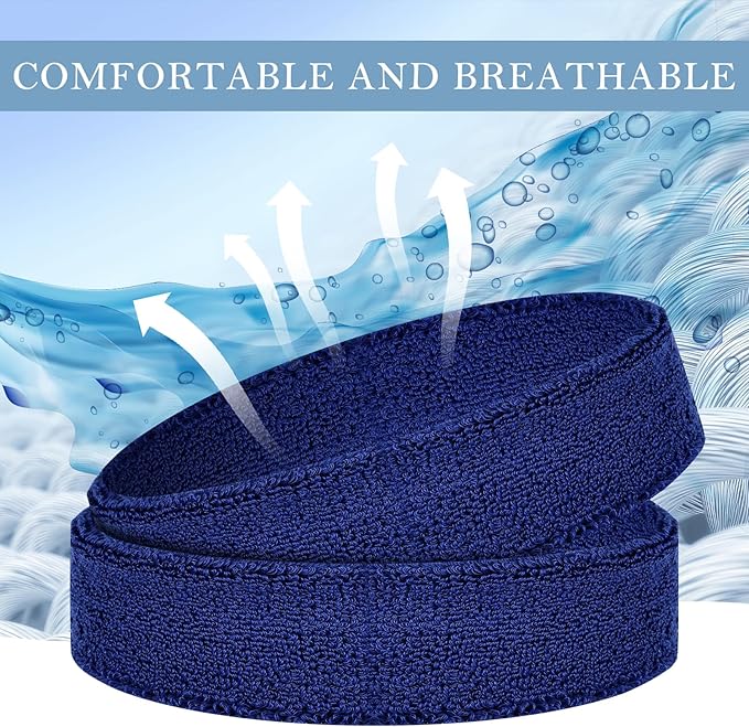 4 Pack Headbands for Men, Sweat Bands Headbands Men & Women, Cotton Terry Sweat Bands for Tennis, Basketball, Running, Gym, Working Out
