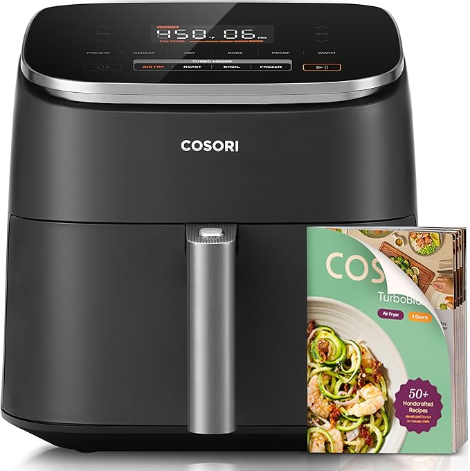 COSORI Air Fryer 9-in-1, Compact & Large 6-Qt, Fast Turbo Modes, 90โ450ยฐF Precise Heat for Even Results, Up to 95% Less Oil*, Roast, Bake, Dry, Reheat, Frozen, Broil, Proof, 120V, TurboBlaze, Ceramic