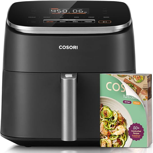COSORI Air Fryer 9-in-1, Compact & Large 6-Qt, Fast Turbo Modes, 90–450°F Precise Heat for Even Results, Up to 95% Less Oil*, Roast, Bake, Dry, Reheat, Frozen, Broil, Proof, 120V, TurboBlaze, Ceramic