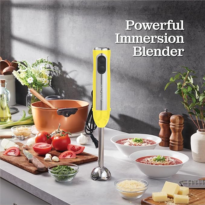 Powerful Immersion Blender, Electric Hand Blender 500 Watt with Turbo Mode, Detachable Base. Handheld Kitchen Gadget Blender Stick for Soup, Smoothie, Puree, Baby Food, 304 Stainless Steel Blades