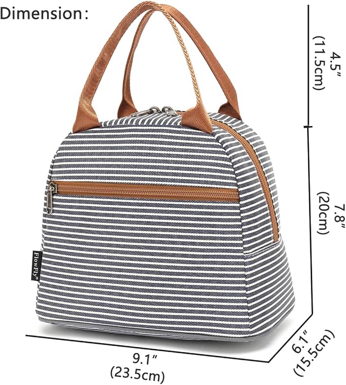 FlowFly Insulated Lunch Cooler Bag - Tote Bag Organizer for Women/Men, White&Black Stripe