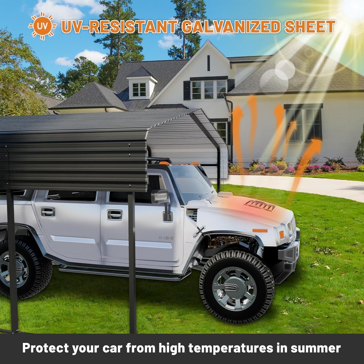 10 x 15 FT Metal Carport with Heavy Duty Galvanized Steel Roof & Durable Frame, Metal Car Garage, Sturdy Canopy Shelter for Car, Truck, Pickup, SUV, Tractor, and Boat