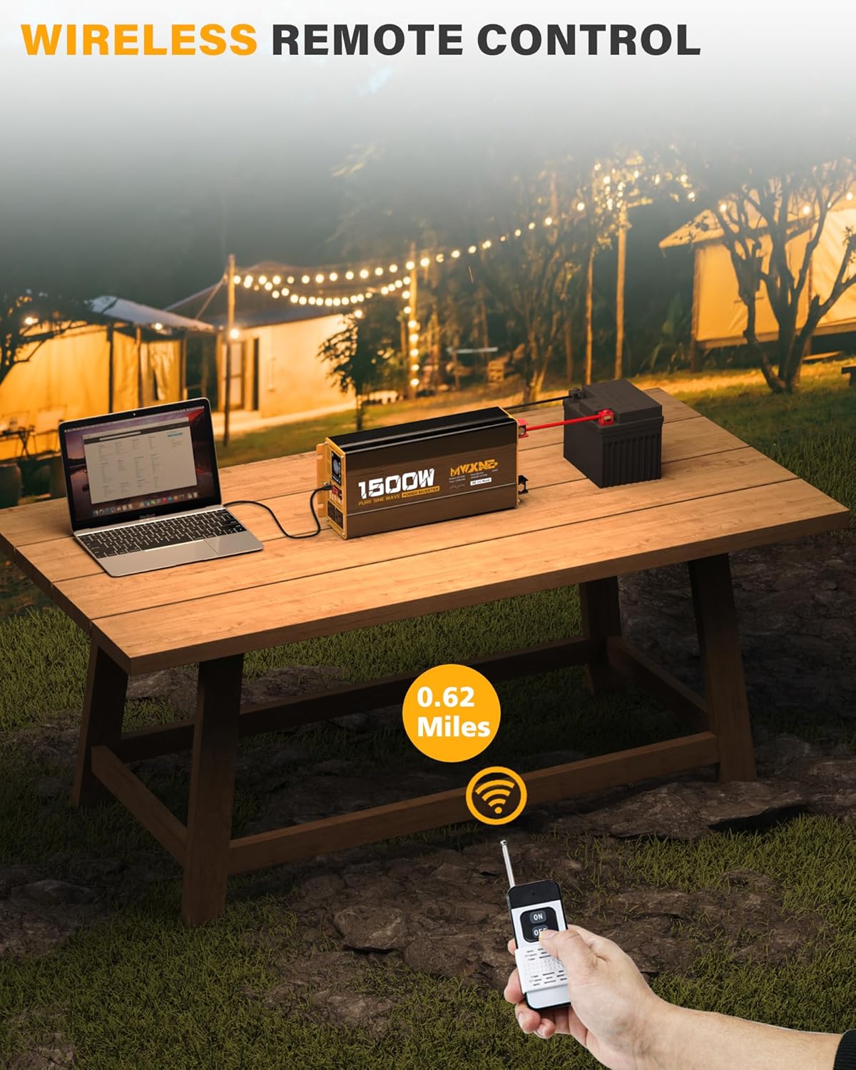 2000W Pure Sine Wave Inverter 12V DC to 110V 120V AC Car Converter for RV Truck Off-Grid Solar Power Inverter with 4 AC Outlets, USB/Type-C Fast Charging Ports, LCD Display, Remote Control