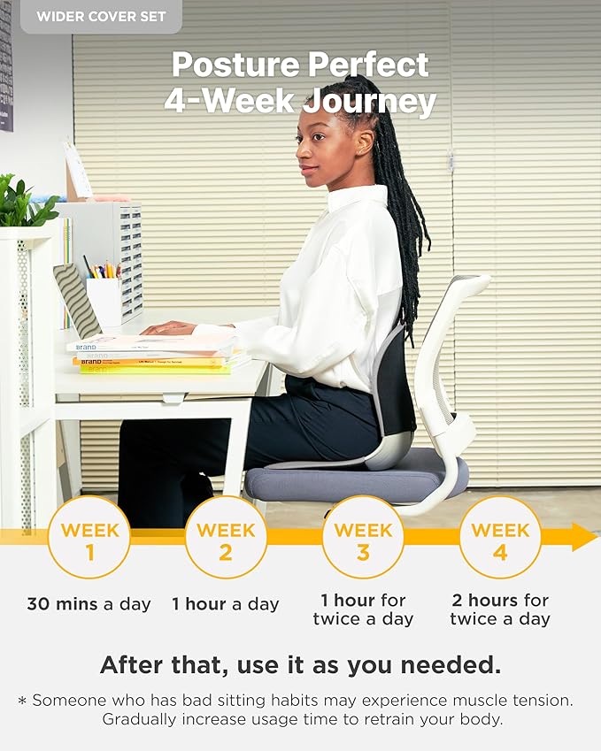 curble Wider(Standard Wide) Cover Set – Lower Back Support Chair with Detachable Cover, Lumbar Support Back Posture Corrector, Back Pain Relief (Set Grey)