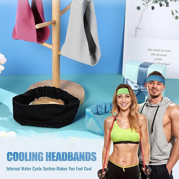 Coume 4 Pcs Cooling Headbands for Women Men Sweat Absorbing Headbands Stretchy Sports Hair Bands for Running, Yoga, Golf, Camping, Biking, Tennis