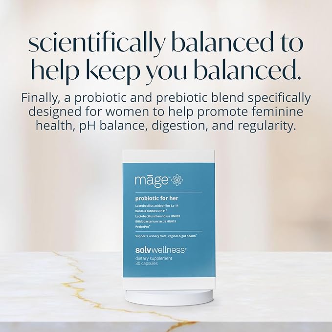 Māge by Solv Wellness Probiotic for Her, Daily Women’s Prebiotic and Probiotics Blend Nutritional Supplements for Digestive, Vaginal PH Balance, Urinary Tract Health Support, 30 Capsules