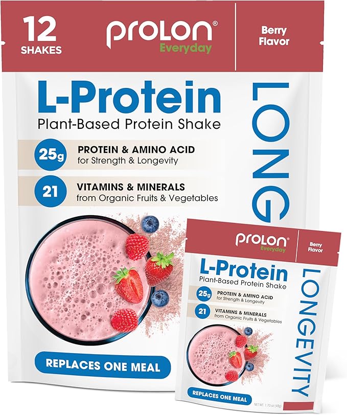 Prolon Longevity Plant Based Protein Powder | Muscle Synthesis & Repair, Healthy Aging, Boost Performance | Vitamins, Gluten Free, Amino Acids, Antioxidants | 25g of Protein | Berry, 12 Packets