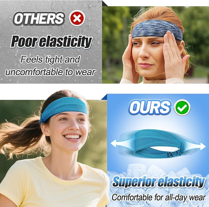 Cooling Headbands for Men Women - 4Pcs Highly Elastic Quick Chilly Workout Sweat Band, Comfortable Moisture Wicking Hairband