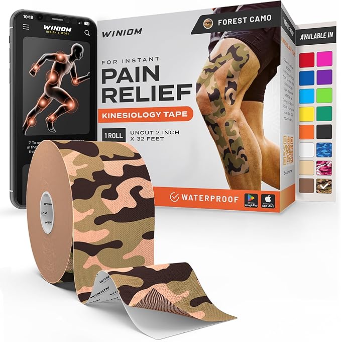 Kinesiology Tape-Incredible Support for Athletic Sports and Recovery + Free Taping Guide-Uncut 2 inch 32 feet Roll (Forest Camo + Free Taping Guide, Pack of 1)