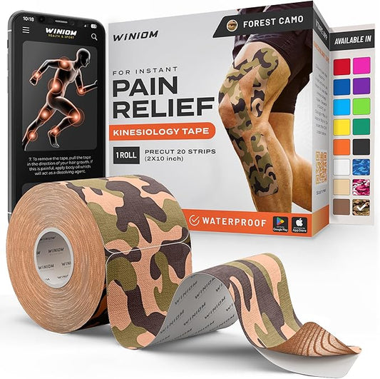 Kinesiology Tape-Incredible Support for Athletic Sports and Recovery + Free Taping Guide - Pre-Cut 2 inch 16.4 feet (Forest Camo + Free Taping Guide, 1 Pack)
