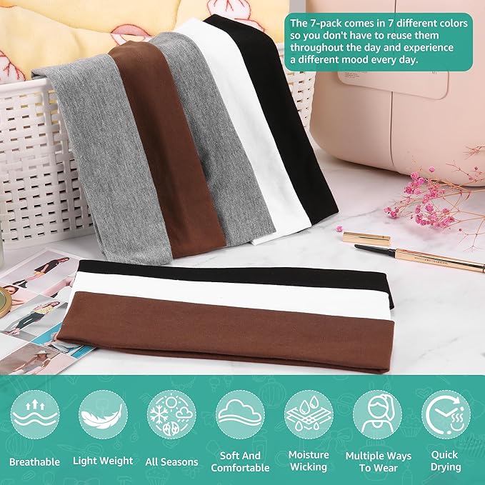 8 Pack Headbands for Women Non Slip - Stylish Sports Hair Bands for Women's Hair - Soft Cotton Cloth Stretchy Headbands for Women for Yoga, Outdoor Exercise Running