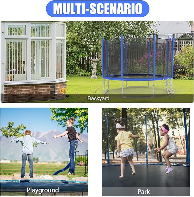 TRY & DO 10FT 12FT Trampoline for Kids and Adults - Outdoor Recreational Jump Bounce Trampoline with Enclosure Net and Ladder and Spring Pad - Family Fun Healthy Time