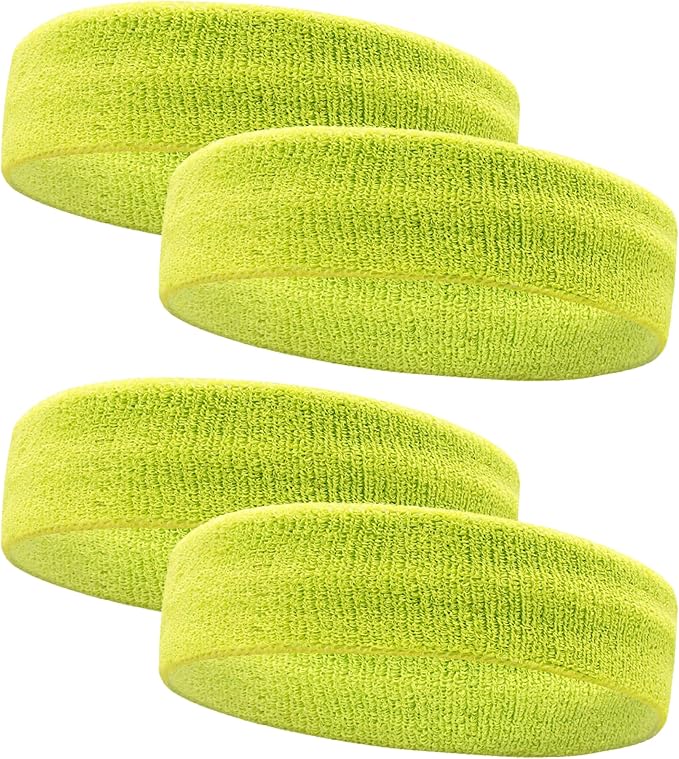 4 Pack Sweatbands Sports Headband for Men and Women, Moisture Wicking Athletic Workout Headband for Running, Tennis, Basketball, Yoga, Gym Stretchy Unisex Sweatband