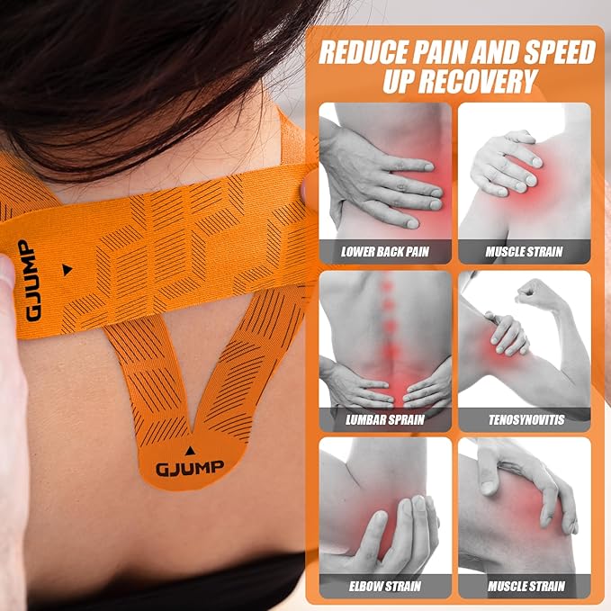 Kinesiology Tape, Original Cotton Elastic Athletic Tape for Muscle Strain Relief & Joint Support, 40 Count Precut Strips 2 Rolls, Waterproof & Breathable Sports Tape for Support and Recovery