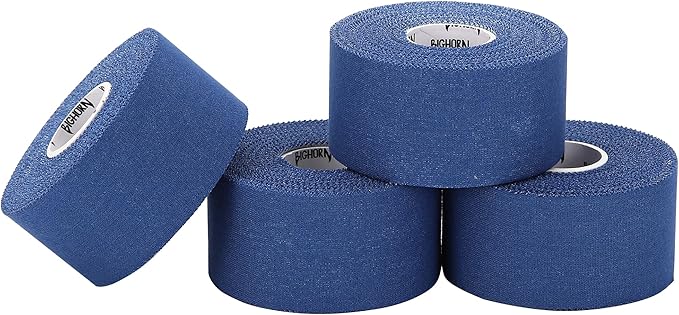 Bighorn Athletics Sports Tape | EZ-Tear Blue Athletic Tape for Wrist, Ankle & Foot Support | Zinc Oxide Infused & Latex-Free Adhesive, Breathable Cotton Fabric, 1.5-Inch x 45-Feet, 4 Rolls, Blue
