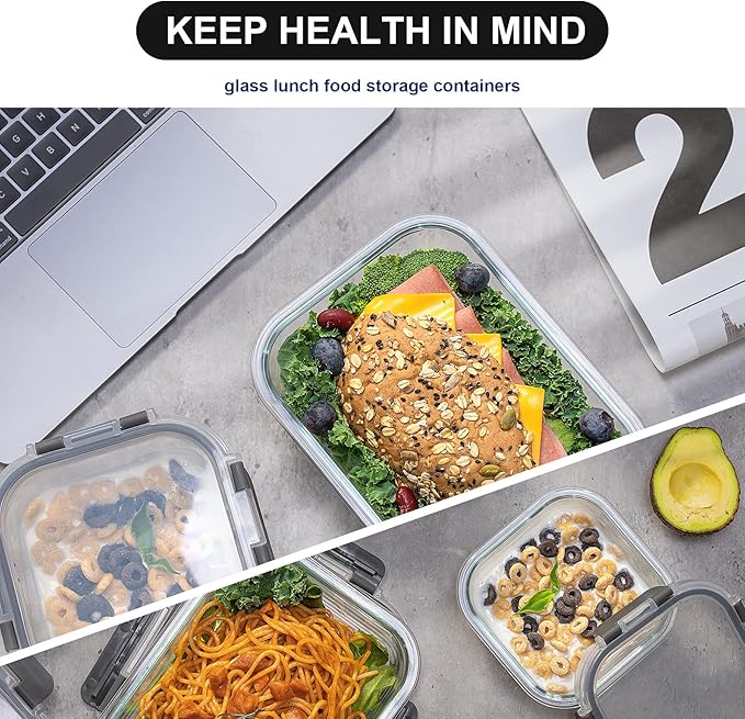 Glass Food Storage Containers with Lids Airtight, Glass Meal Prep Containers for Lunch, Glass Container Set, BPA Free(20 Pieces)