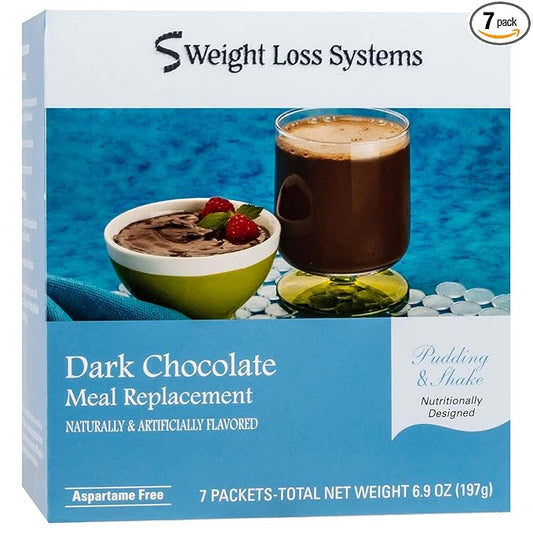 Weight Loss Systems Pudding and Shake Aspartame Free - Dark Chocolate (7/Box) - High Protein - Low Calorie - Low Fat - Low Carb