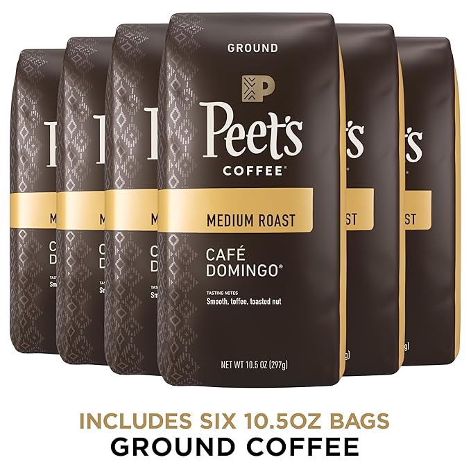 Peet's Coffee, Medium Roast Ground Coffee - Café Domingo 63 Ounces (6 Bags of 10.5 Ounces)
