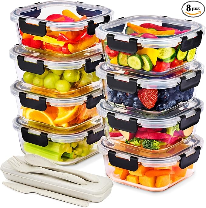 Sorbus Glass Meal Prep Containers, Dishwasher and Oven Safe Reusable Meal Prep Containers, Freezer Safe Glass Food Storage Containers with Airtight Lids