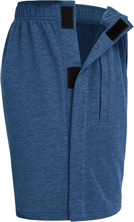 Deyeek Unisex Tear Away Shorts Snap On Athletic Cotton Shorts Post Knee Surgery Recovery Hip Replacement Pants with Pockets