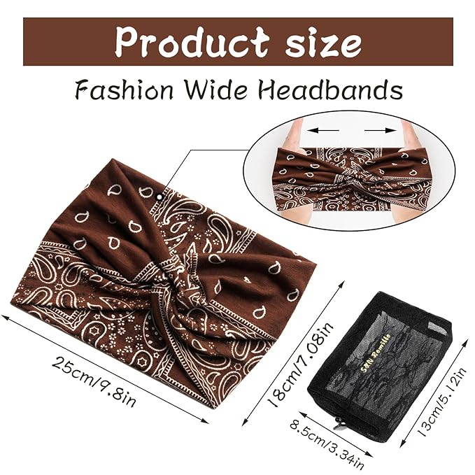 S&N Remille Wide Headbands for Women, Large Hairband, Elastic Non-Slip Headband Twist Knotted Accessories, Yoga Workout Vintage Hair 3 Pack (Colour-10)