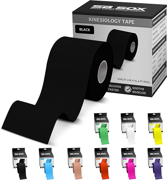 SB SOX Original Cotton Kinesiology Tape Roll – Best Latex Free Athletic Tape for Muscles/Joints – Waterproof, Stretchy, and Gentle on Skin (16ft)