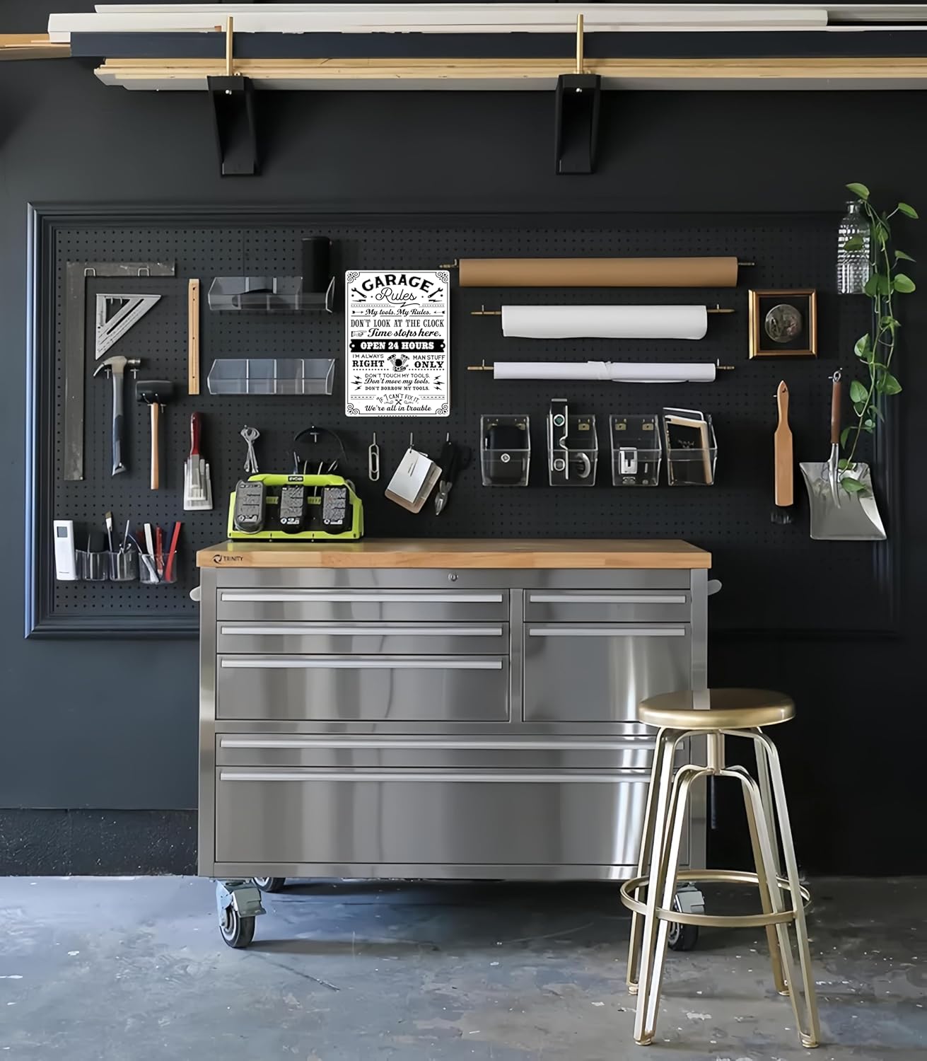 Gifts for Men Dad Husband Funny Garage Rules My Tools My Rules Tin Sign Vintage Metal Wall Art for Garage Workshop Man Cave Decor 8x12 Inch(3706)