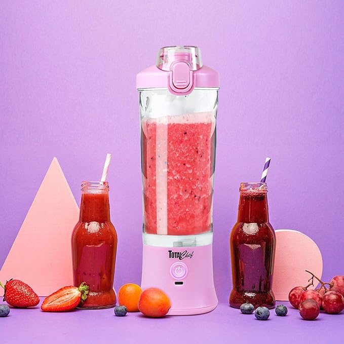 Total Chef Smoothie Portable Blender Personal Mini Juicer for shakes and smoothies travel blender Lid Type-C USB Rechargeable Leakproof Pink