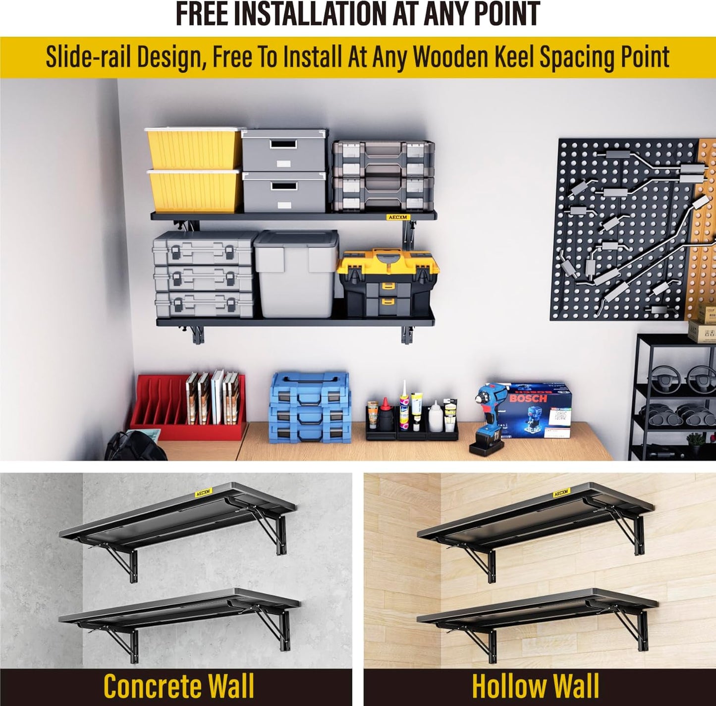 2pack-1.2x3ft Adjustable Rail Type Folding Storage Rack Shelf, Suitable for Garage, Storage Room, Kitchens Wall Shelf Garage Storage Rack Floating Shelves, Folding Panels (2pcs-Black)