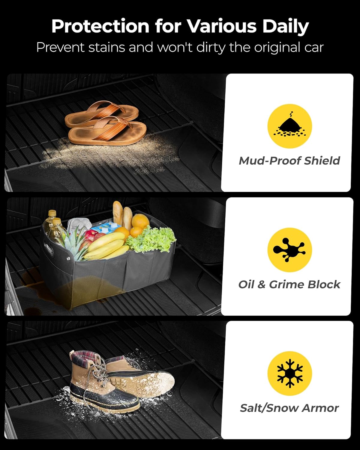 3W Cargo Liner Fit for Jeep Grand Cherokee 2013-2021/ Grand Cherokee WK 2022 2023(Non L) TPE All Weather Custom Fit Heavy Duty Trunk Mat, Black