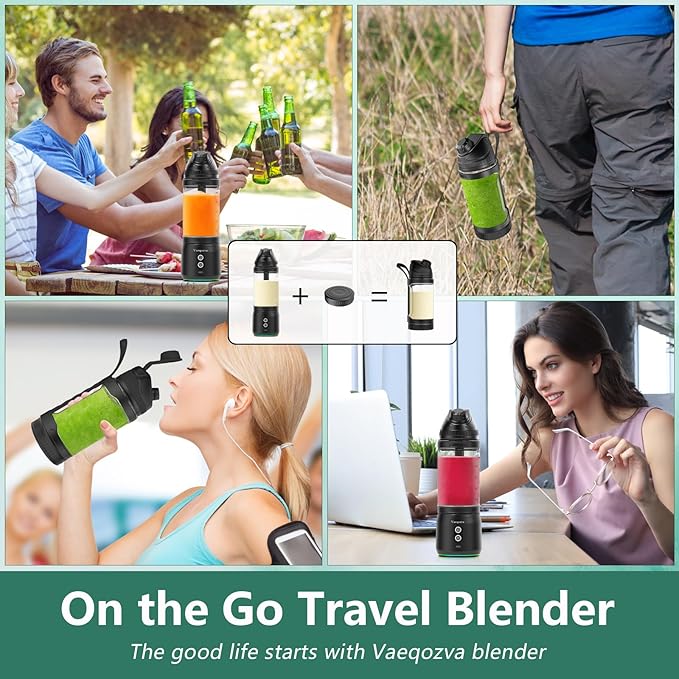 Portable Blender for Shakes and Smoothies, 24oz 300W Travel Blender USB Rechargeable Type-C 6000 mAh Personal Blender for Smoothies Protein Shakes with a Travel Lid & BPA Free Bottle(Black)