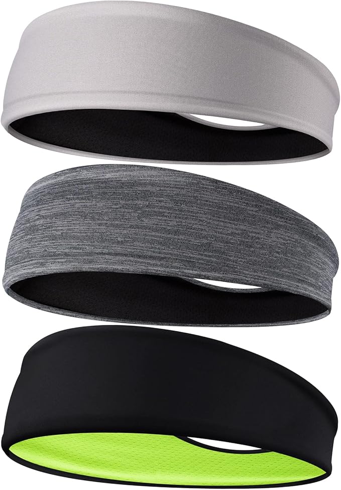 Braylin Men's Headbands, 3-Pack Head Band for Men, Sport Sweatbands for Running Fitness Yoga Cycling, Sweat Wicking Non Slip