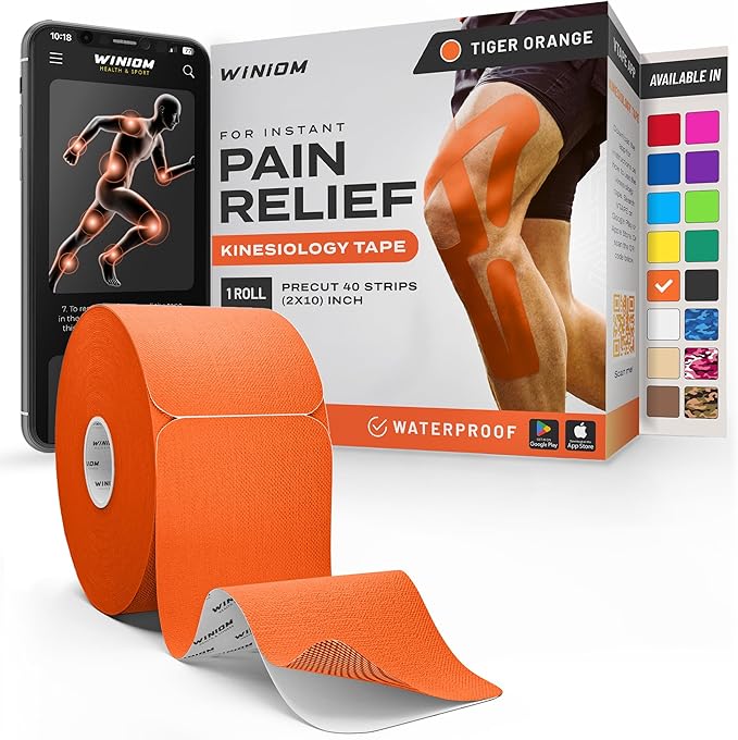 Kinesiology Tape-Incredible Support for Athletic Sports and Recovery + Free Taping Guide - Pre-Cut 2 inch 32 feet (Tiger Orange + Free Taping Guide, 1 Pack)