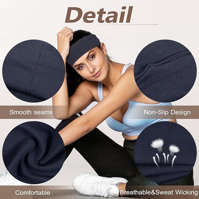 Headbands for Women Non Slip - 7PCS Fashion Sports Hair Bands for Women's Hair, Soft Cotton Cloth Stretchy Headbands for Women for Workout Yoga Running