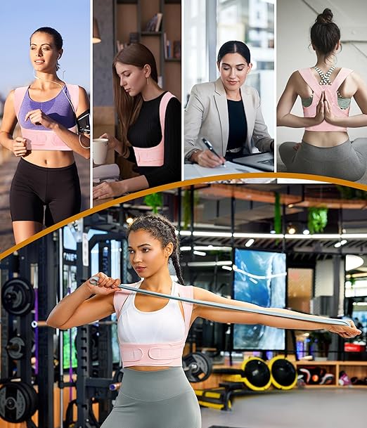 URSEXYLY Posture Corrector for Women and Men Adjustable Upper Back Brace Breathable Spine Support-Neck, Shoulder, Clavicle, Back Relief (XL/2XL, Pink)