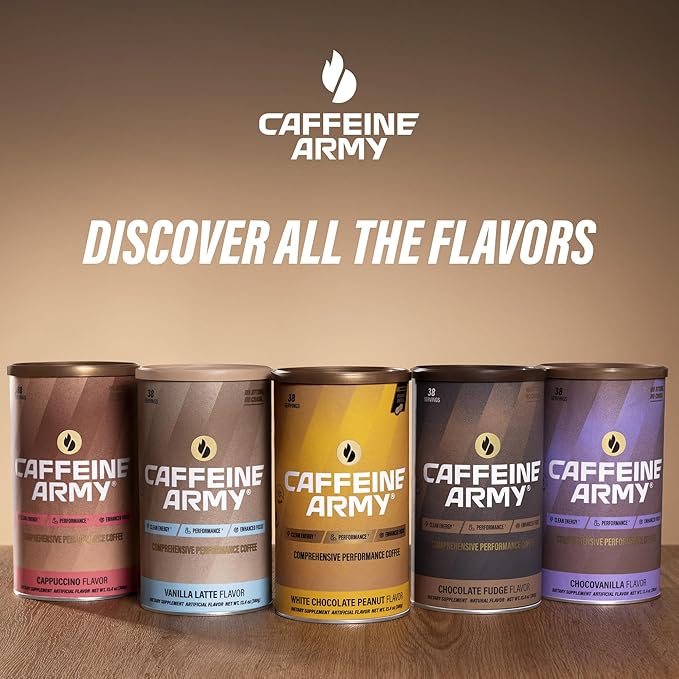 CAFFEINE ARMY Cappuccino| Comprehensive Functional Coffee with MCTs, CoQ10, Collagen and Adaptogens: Clean Energy + Supports Daily Attention, No Jitters or Crash (7.8 oz 22 Servings)