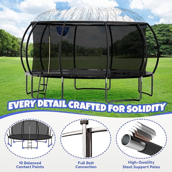 Trampoline 8FT 10FT 12FT 14FT 16FT, Outdoor Trampolines for Kids and Adults, Recreational Trampoline with Enclosure Net & Ladder, Round Trampoline ASTM Approved, 400/450LBS Weight Capacity