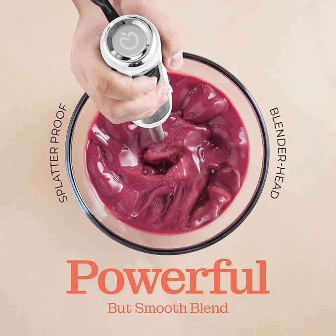 Powerful Immersion Blender, Electric Hand Blender 500 Watt with Turbo Mode, Detachable Base. Handheld Kitchen Blender Stick for Soup, Smoothie, Puree, Baby Food, 304 Stainless Steel Blades (White)