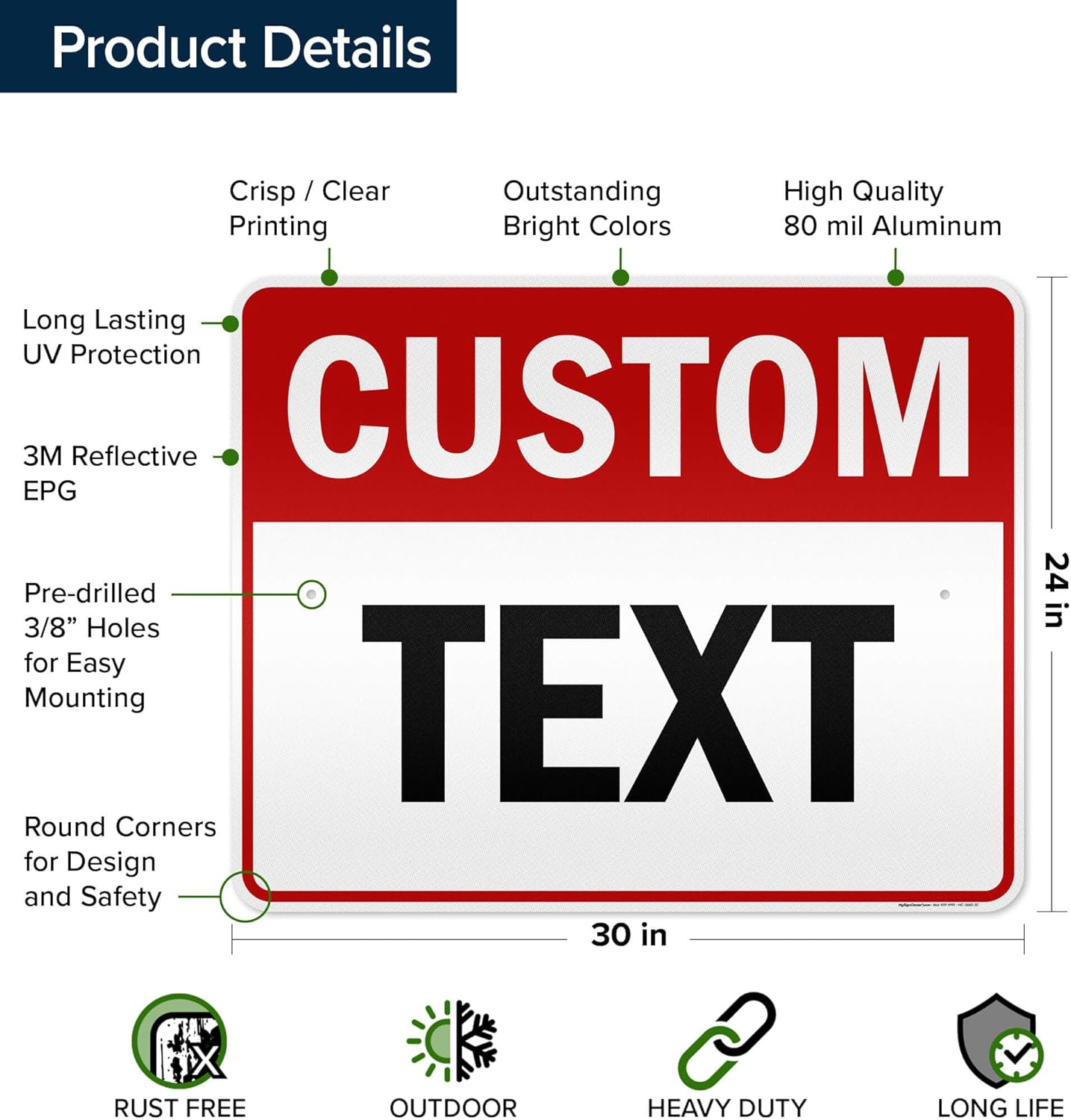 Custom Sign, Custom Sign for Business, Indoor/Outdoor use. 24x30 Inches, 3M EGP Reflective, Rust Free .080 Aluminum, Fade Resistant, Made in USA by My Sign Center (Header)