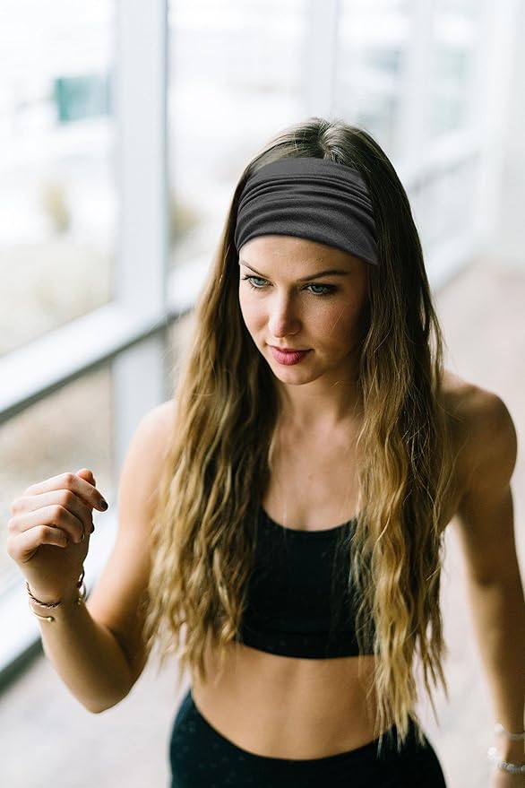 Wide Headbands for Women Black Stylish Head Wraps Boho Thick Hairbands Large African Sport Yoga Turban Headband Hair Accessories (Pack of 4)