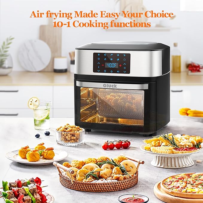 Air Fryer Oven Large 20 QT, 10-in-1 Toaster Oven Air Fryer Combo with Window for Family, Airfryer Oven with Rotisserie, 3 Dehydrating Racks