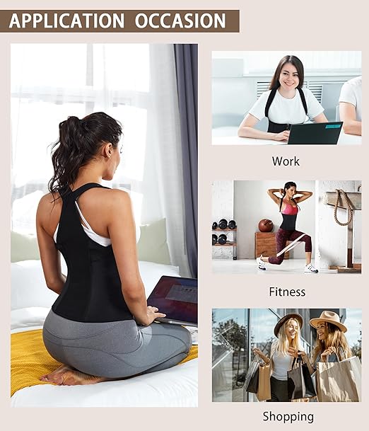 URSEXYLY Women Back Braces Posture Corrector Waist Trainer Vest Tummy Control Body Shapers for Spinal Neck Shoulder and Upper Back Support (M, Black)