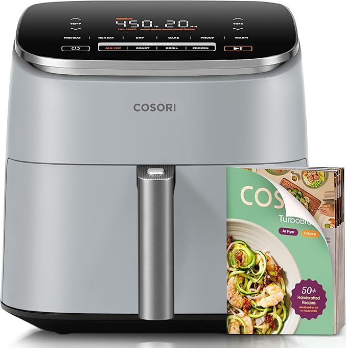 COSORI Air Fryer 9-in-1, Compact & Large 6-Qt, Fast Turbo Modes, 90-450ยฐF Even Results, Precision Heating, Up to 95% Less Oil*, Roast, Bake, Dry, Reheat, Frozen, Broil, Proof, 120V, TurboBlaze