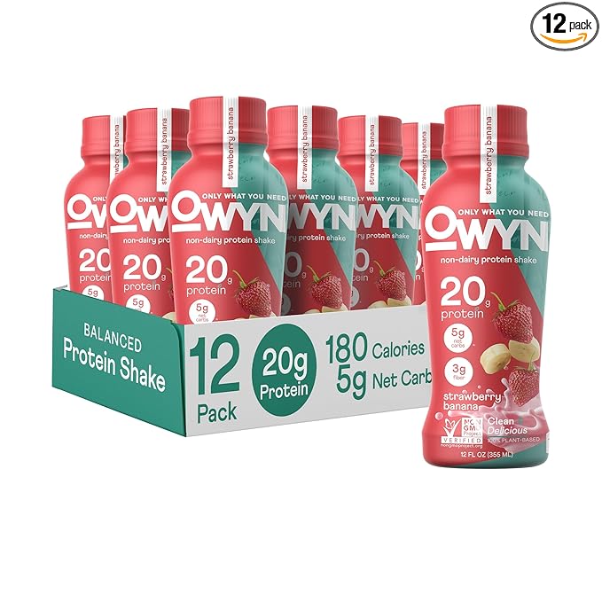 OWYN Only What You Need Vegan Protein Shake, Strawberry Banana,12 Fl Oz (Pack of 12), 100-Percent Plant Based, Dairy & Gluten Free, Soy & Tree Nut-Free, Egg-Free, Allergy-Free, Vegetarian, Kosher